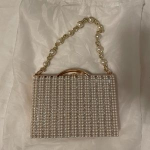 Nina Issa White Imitation Pearl & Crystal Clutch